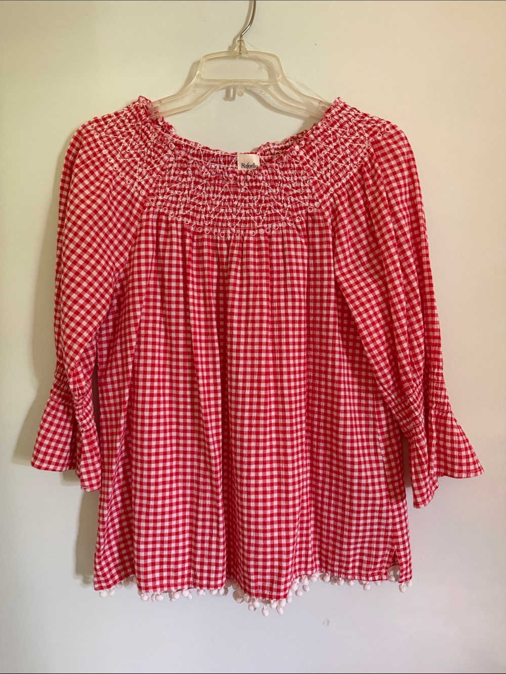 Rafaella gingham smocked blouse sz M